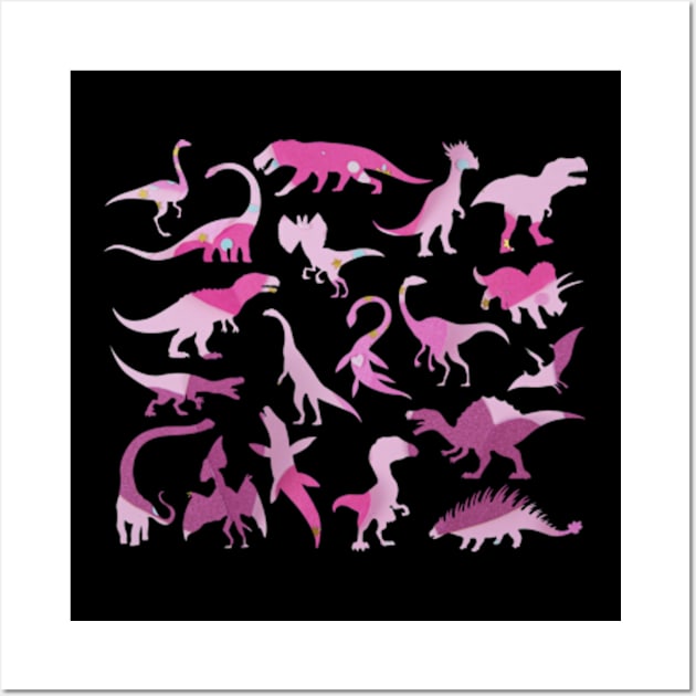 Colorful dinosaurs pattern Wall Art by Celestial Mystery